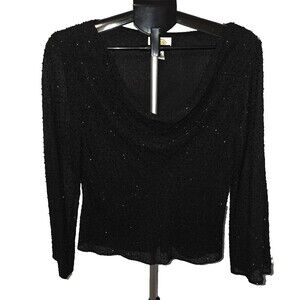 Talbots Black Beaded Shirt Evening Wear Size 10 Excellent condition